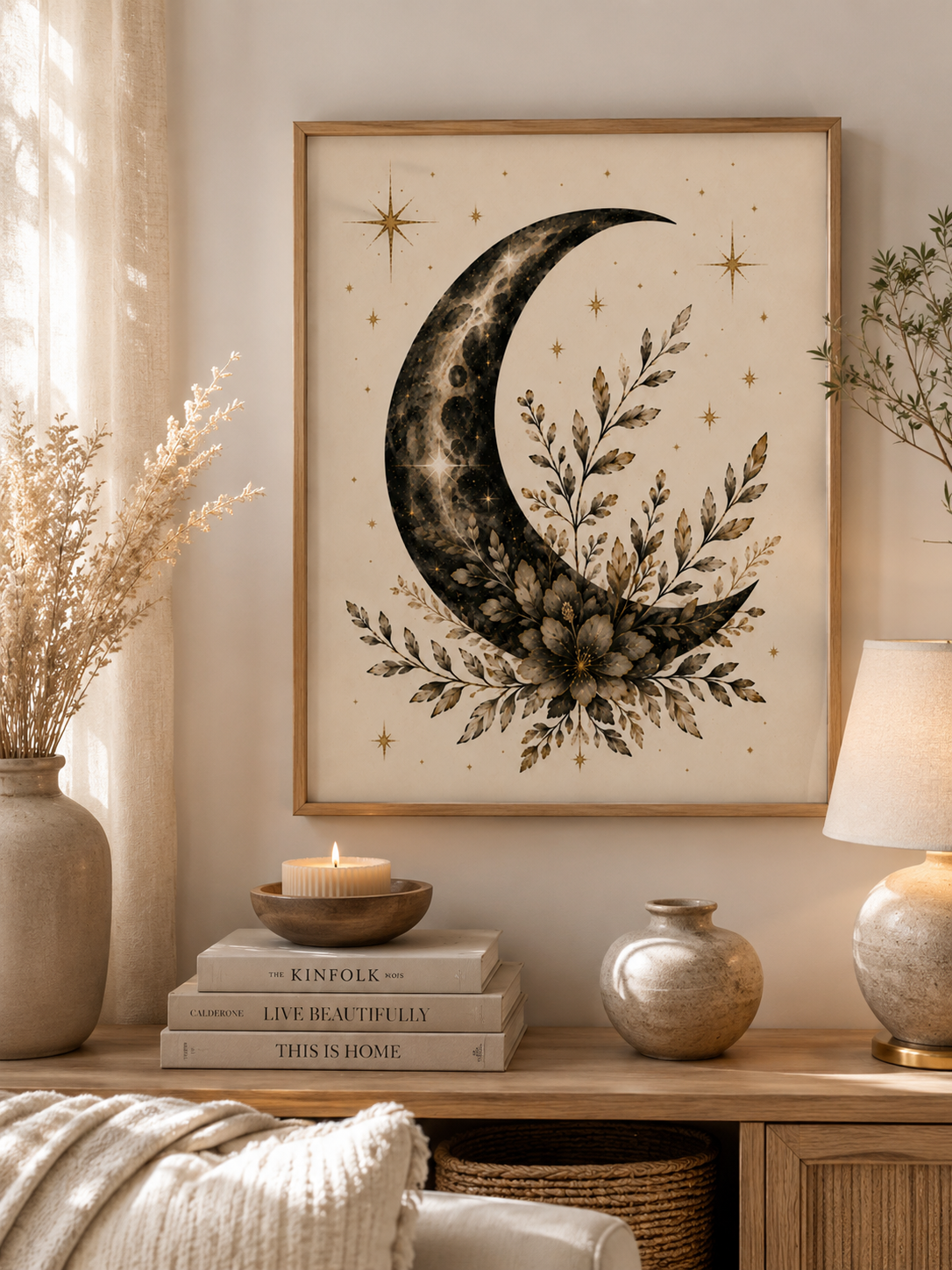 Botanical Crescent Moon | Celestial Printable Wall Art