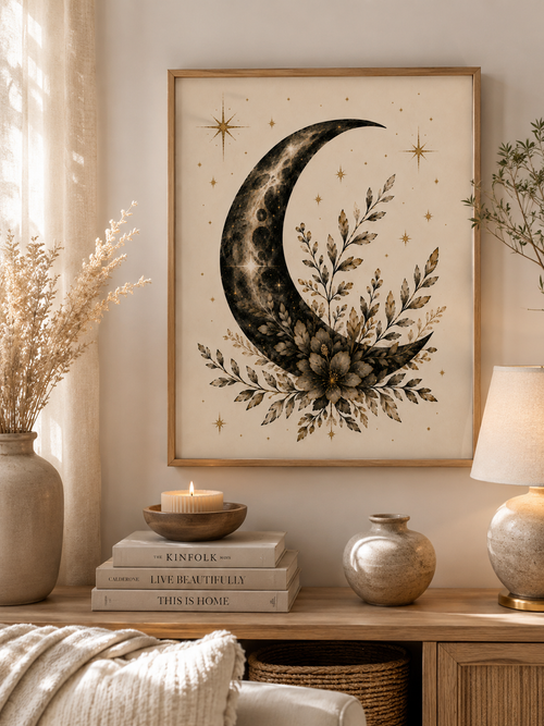 Botanical Crescent Moon | Celestial Printable Wall Art