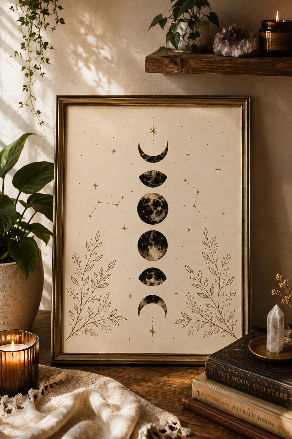 Moon Phase Printable Wall Art | Celestial Botanical Digital Download