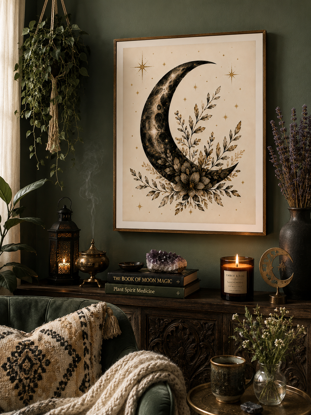 Botanical Crescent Moon | Celestial Printable Wall Art