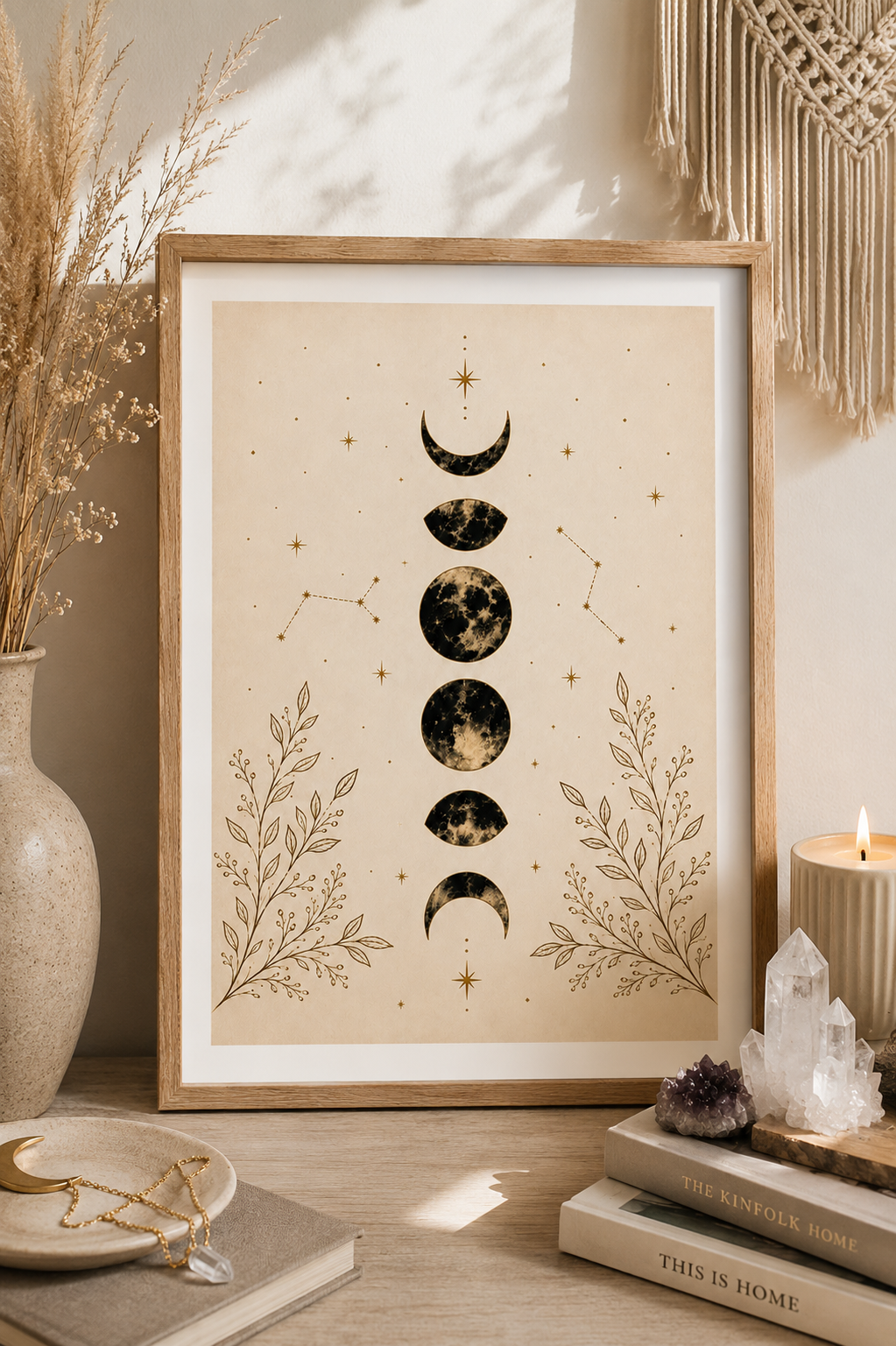Moon Phase Printable Wall Art | Celestial Botanical Digital Download