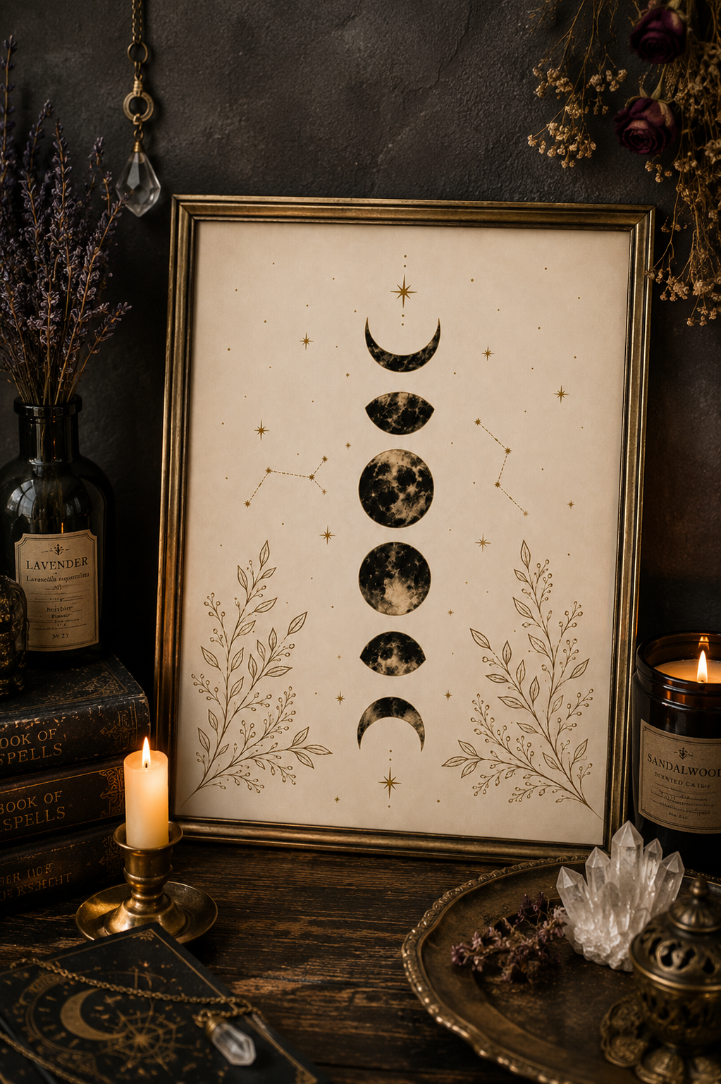 Moon Phase Printable Wall Art | Celestial Botanical Digital Download