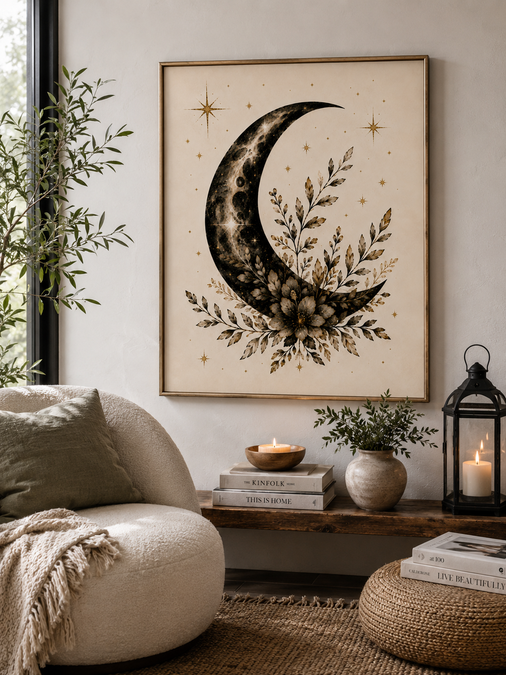 Botanical Crescent Moon | Celestial Printable Wall Art