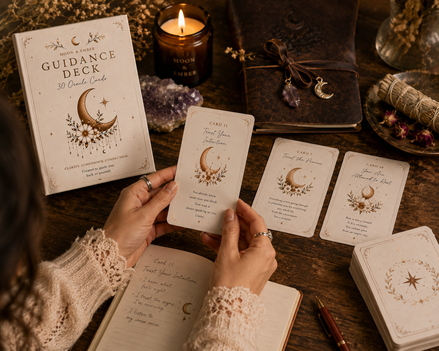Moon & Ember Celestial Guidance Cards | 30 Printable Oracle-Style Reflection Cards
