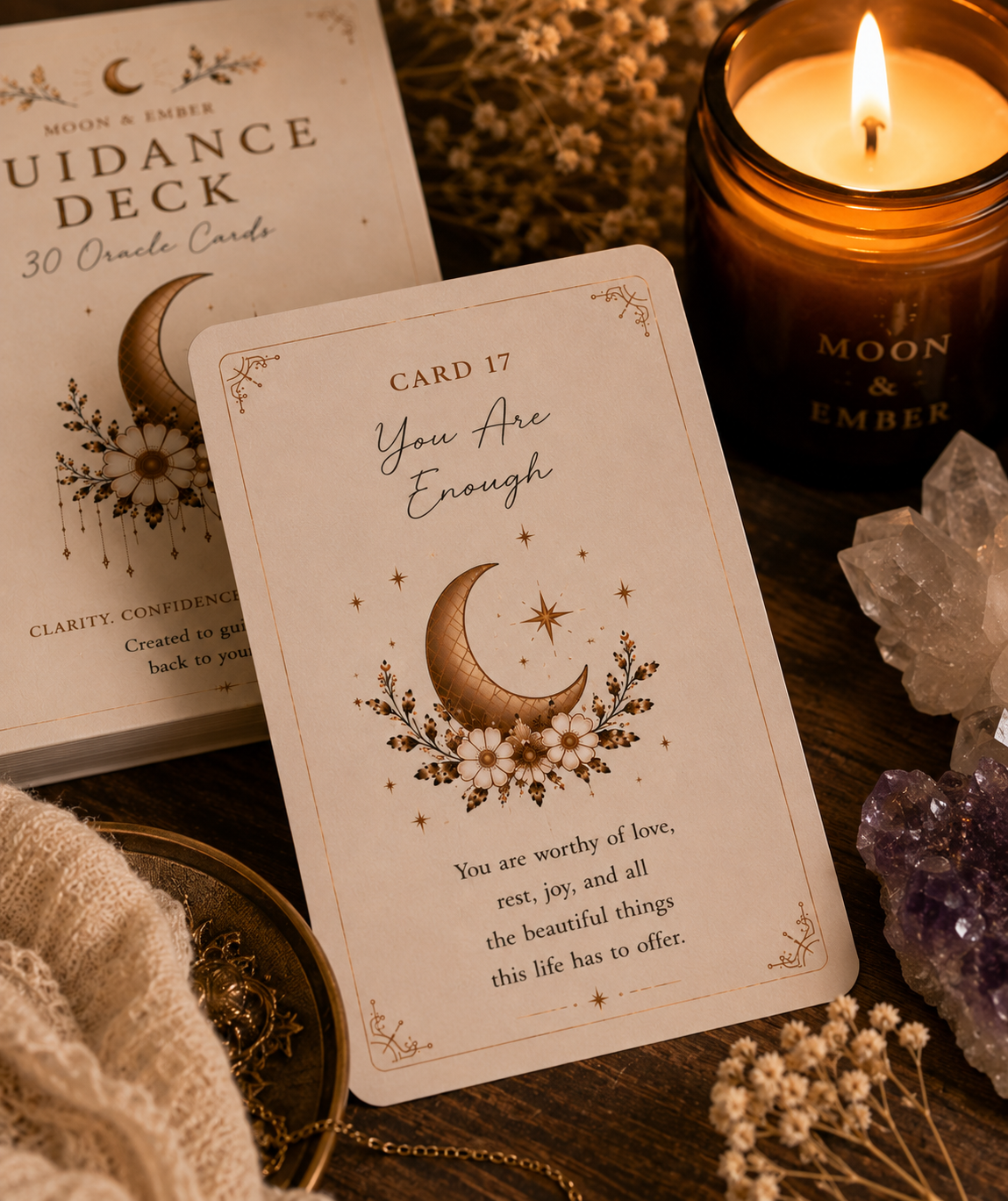 Moon & Ember Celestial Guidance Cards | 30 Printable Oracle-Style Reflection Cards